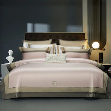 Luxury Pink Gold Embroidery Hotel Style Egyptian Cotton 1000TC Soft Silky Duvet Cover Bedding Set
